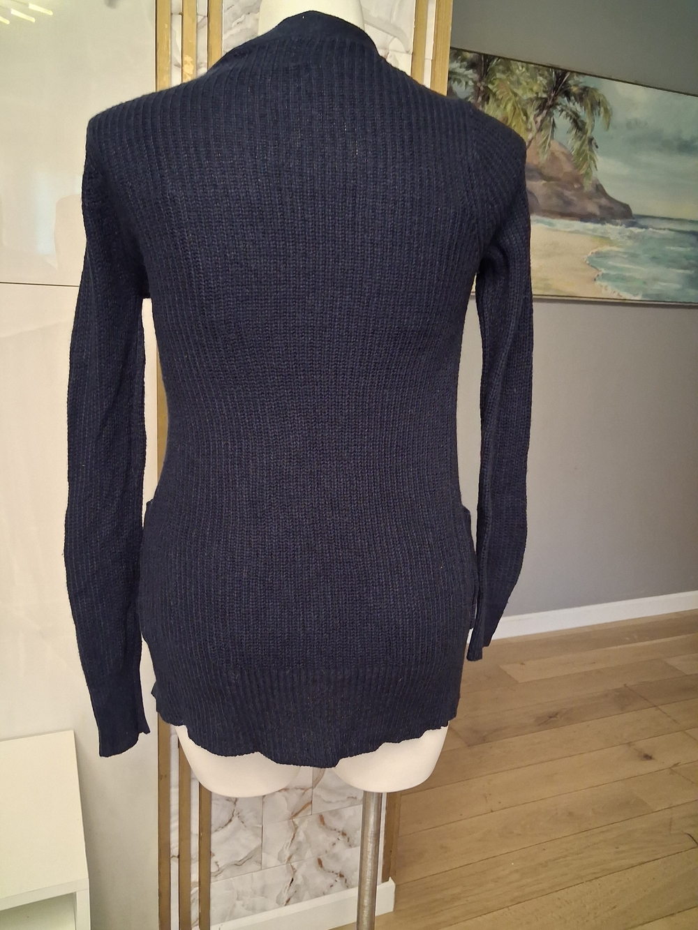 Ambiance Navy Open-Front Ribbed Cardigan - Picture 6 of 7